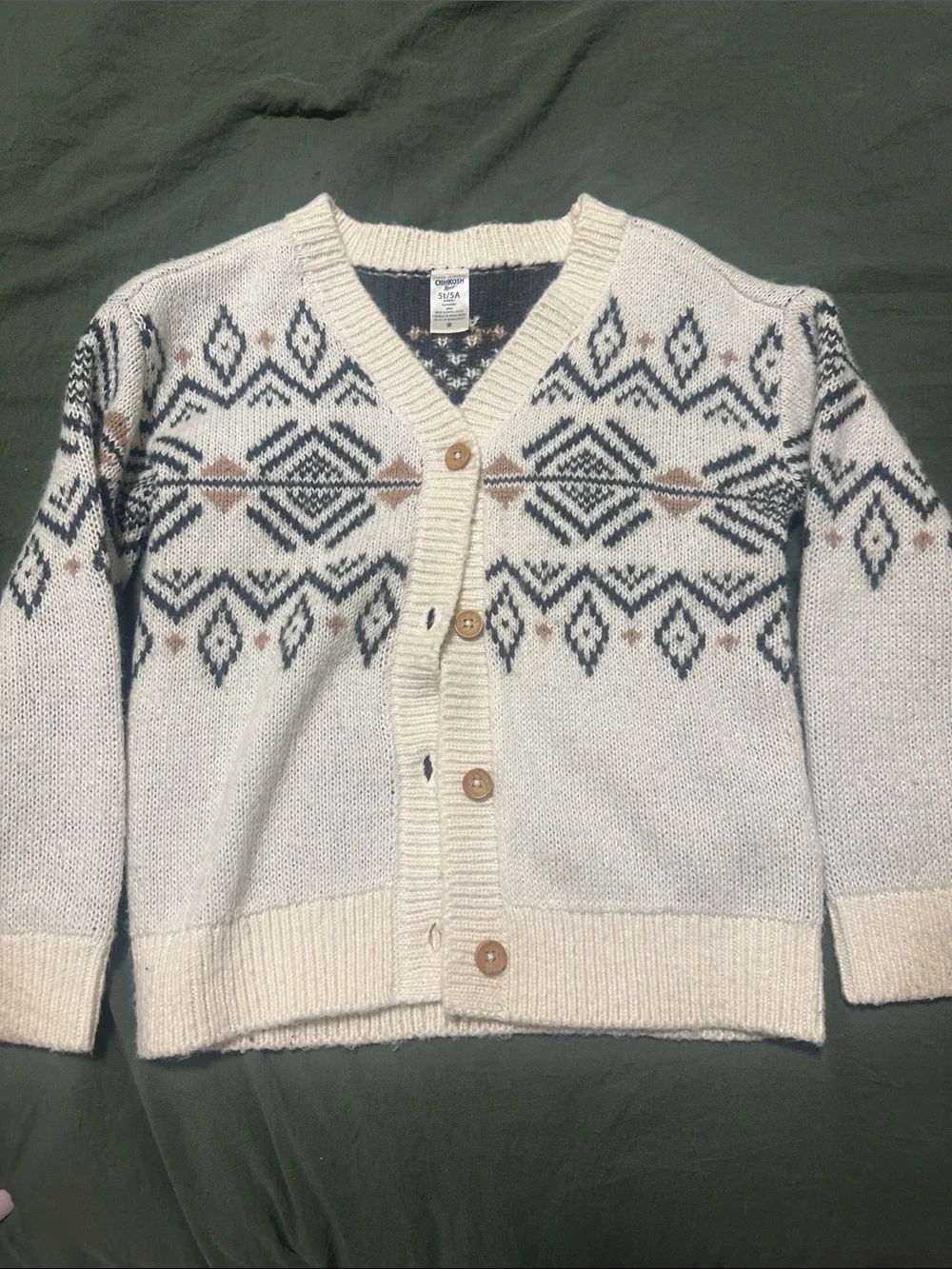 OshKosh B'gosh Cream Fair Isle Cardigan with Navy and Tan Accents